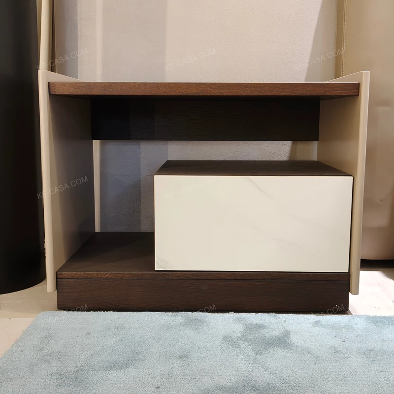 Minimalist Asymmetrical Nightstand with Dark Natural Wood Veneer